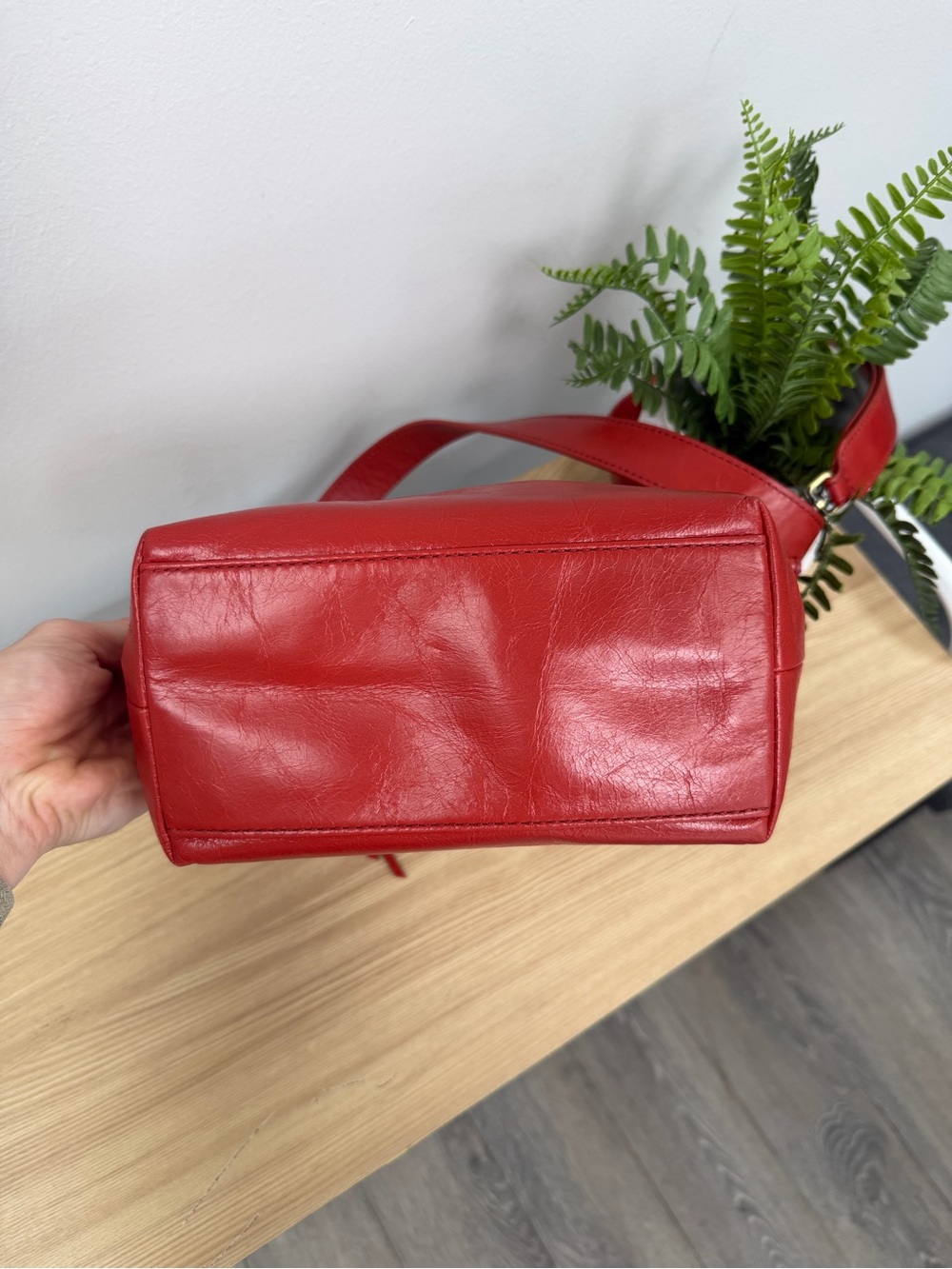 HOBO Women's Ashe Crossbody In Brick Red Leather with Wrist Strap - Picture 8 of 14